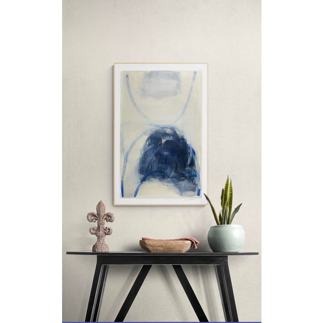This piece features an explosion of ultraviolet blue and midnight blue on a background of creamy paint, which washes over...
