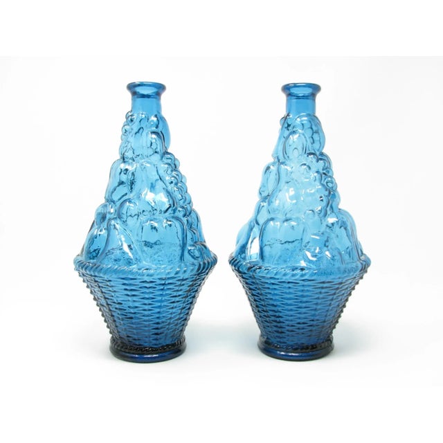 Figurative Vintage Italian Empoli Turquoise Glass Fruit Basket Topiary Shaped Bottle Made in Italy For Sale - Image 3 of 11