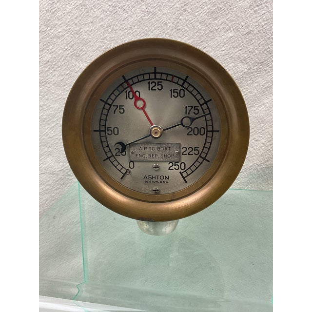 Nautical Vintage Ashton Brass Pressure Gauge With Double Needle Mechanism For Sale - Image 3 of 7