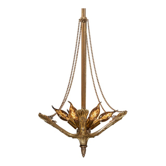 Early 20th Century Pan-Style Chandelier With Draped Bead Chains For Sale