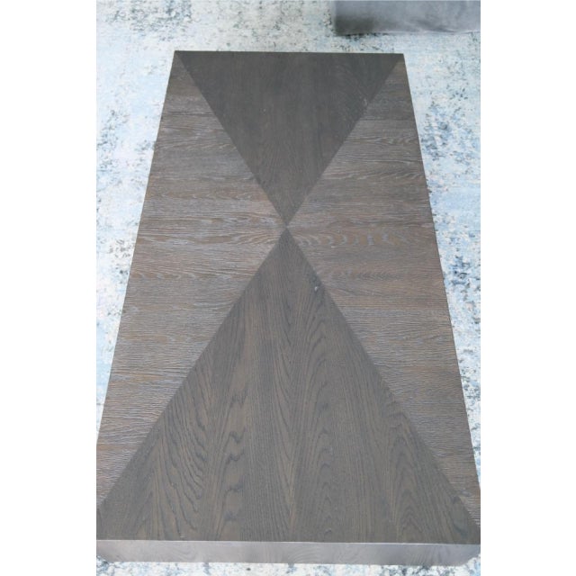 Modern Cerused Dark Oak Plinth Coffee Table With Starburst Veneer Top & Brass Inlay For Sale - Image 9 of 12