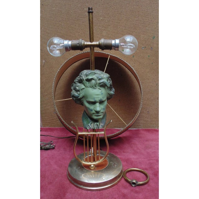 1940's French Regency Large Bronze Bust of Beethoven W/ Lyre Bouillote Table Lamp For Sale - Image 9 of 12