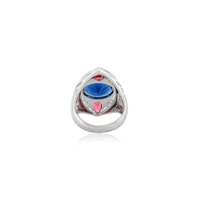 Not Yet Made - Made To Order Bochic Sterling Silver Cocktail Ring With Blue & Red Cz Gemstone - Size 7 For Sale - Image 5 of 12