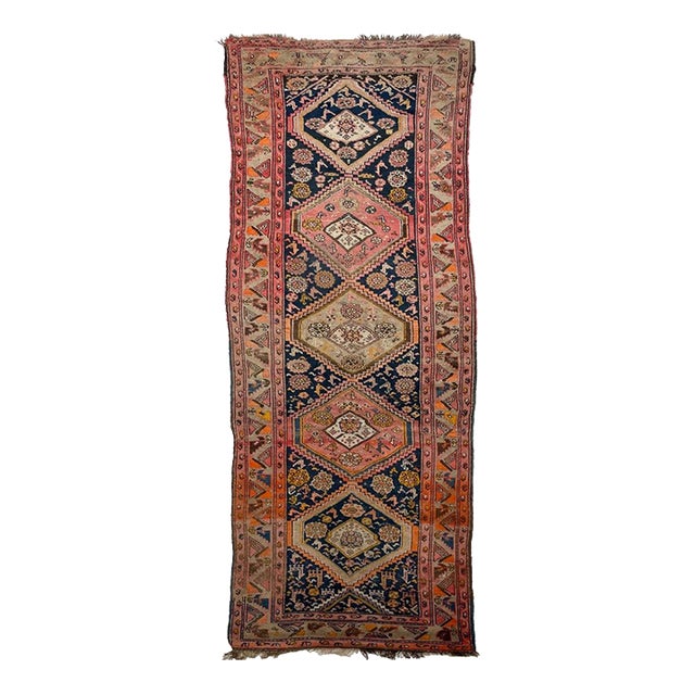 Wide Antique Runner SUNSET COLORS with Family of Sheep & Birds Woven Rug 4.4 x 12.4 For Sale