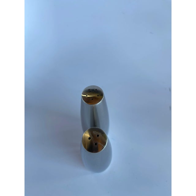 Mid-Century Modern Vintage Danish Ihq Denmark Stainless Steel Salt & Pepper Set- a Pair For Sale - Image 3 of 6