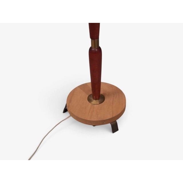 1950s Mid Century Modern, Double Light Floor Lamp, Wood, Brass, Fabric For Sale - Image 11 of 12
