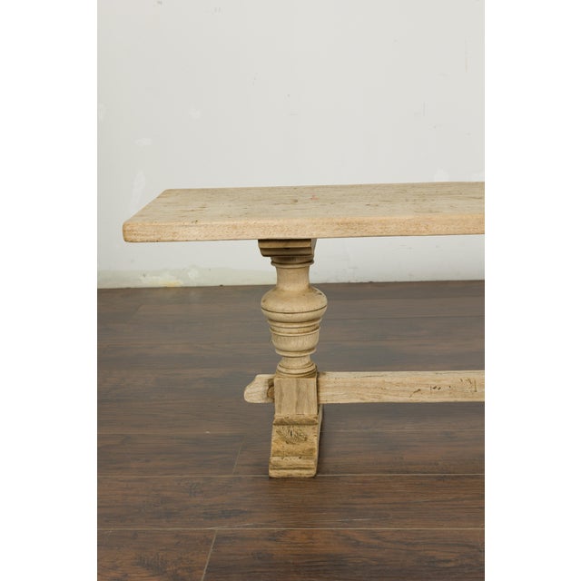 Cream French 19th Century Bleached Walnut Bench with Turned Legs and Cross Stretcher For Sale - Image 8 of 12