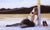 No Reservations by Anna Hammer | New Media Woman eating takeout while sitting by a pole. For Sale
