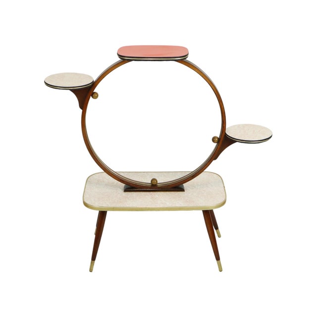 Vintage mid-century formica and wood plant table/stand featuring tapered wooden legs; expo 58 style, 1950s. a beautiful...