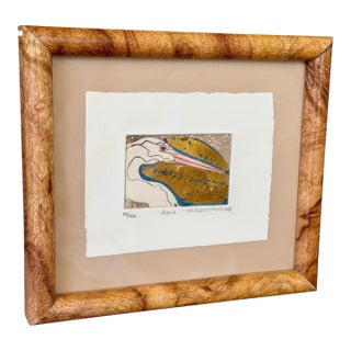 Limited Edition Egret Etching “Aria” by M. Albritton in Faux Burl Wood Frame For Sale