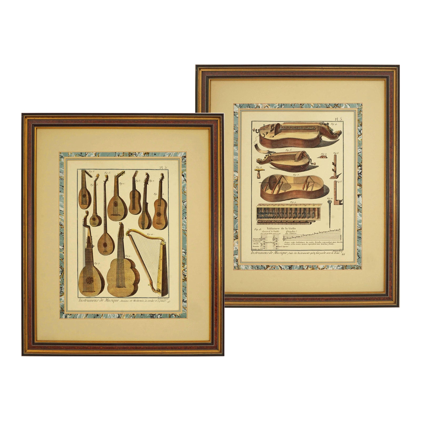 Mid 20th Century Musical String Instrument Framed Color Engraving - A ...