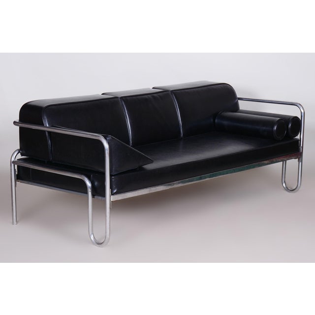 Metal Bauhaus Sofa in Chrome, Steel and Leather, Czech, 1930s For Sale - Image 7 of 7