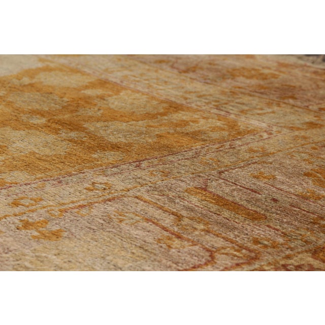 Transitional Antique Oushak Beige and Gold Wool Rug For Sale - Image 3 of 6