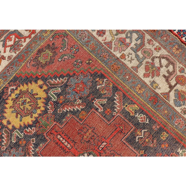 Antique Persian Kurdish Rug With Medallion Design in Blue, Red, and Ivory For Sale - Image 12 of 13