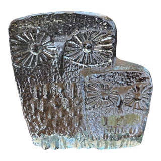 Vintage Mid-Century Modern Clear Art Glass Owl Family Figurine For Sale