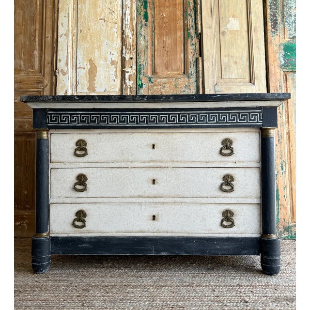 French Empire Greek Key Painted Marble Top Commode - Mid 19th C For Sale - Image 10 of 11