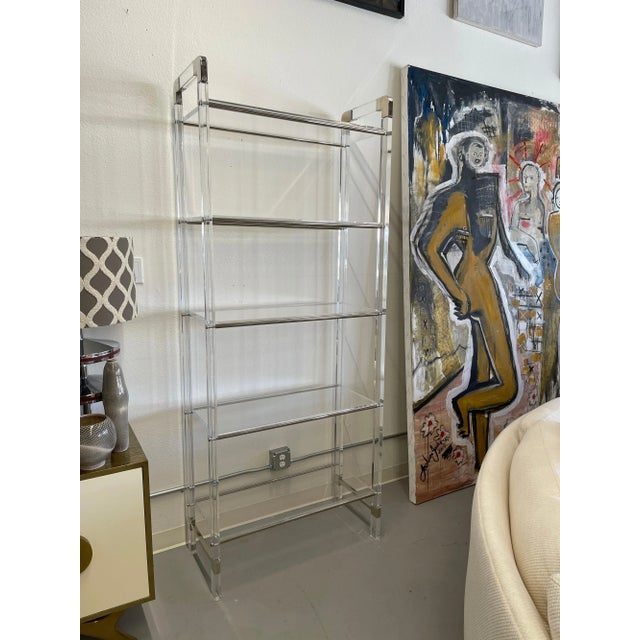 Metal Charles Hollis Jones Lucite and Nickel Etagere For Sale - Image 7 of 13