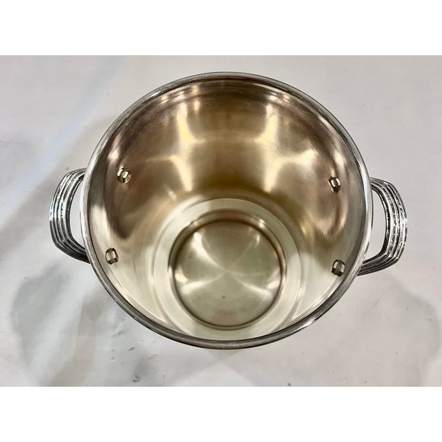 Silver Mid 20th Century Mid-Century Modern French Ercuis Silver-Plated Champagne Bucket or Wine Cooler With Ribbed Handles For Sale - Image 8 of 11
