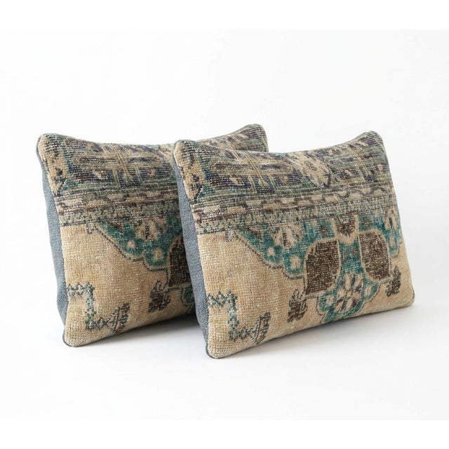 Mid-Century Modern Turkish Lumbar Rug Pillow Cover 16'' X 24'' - Set of Two For Sale - Image 3 of 4