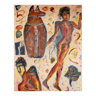 Hermann Lederle Canopic 1985 Signed Oil Painting Figurative Abstract Painting For Sale