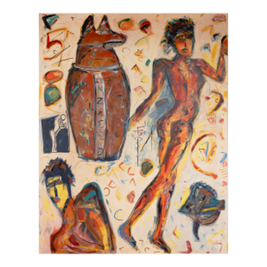 Hermann Lederle Canopic 1985 Signed Oil Painting Figurative Abstract Painting