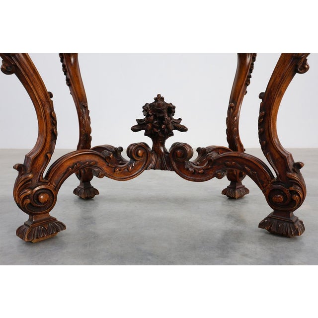 Napoleon III Style Carved Walnut Side Table with Bluestone Top, France, 1900s For Sale - Image 13 of 15