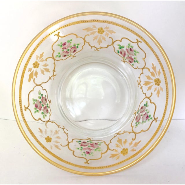 Late 20th Century Hand Painted Floral Glass Serving Bowl Centerpiece For Sale - Image 5 of 5
