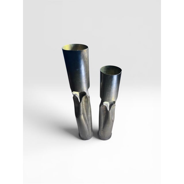 Brutalist 1970s Pair of Mid-Century Brutalist Patinated Bronze Sculptural Candleholders For Sale - Image 3 of 11