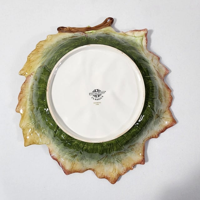 Fitz and Floyd Vintage Fitz and Floyd Majolica Chip Dip Server Artichoke Leaves Venetian Romance Bowl For Sale - Image 4 of 6