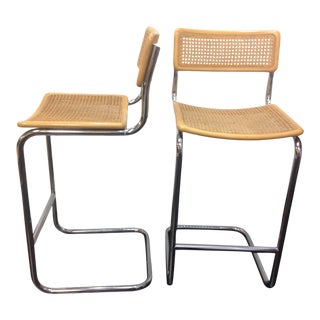 Vintage Mid Century Cane and Chrome Barstools - a Pair For Sale