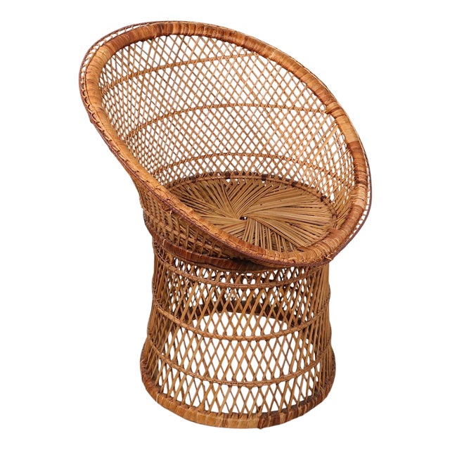Vintage Woven Wicker Bohemian Emmanuelle Style Side Lounge Chair C. 1970's For Sale