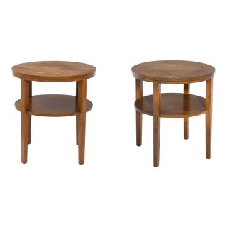 Round Combed Oak End Tables by Grand Rapids Bookcase & Chair For Sale