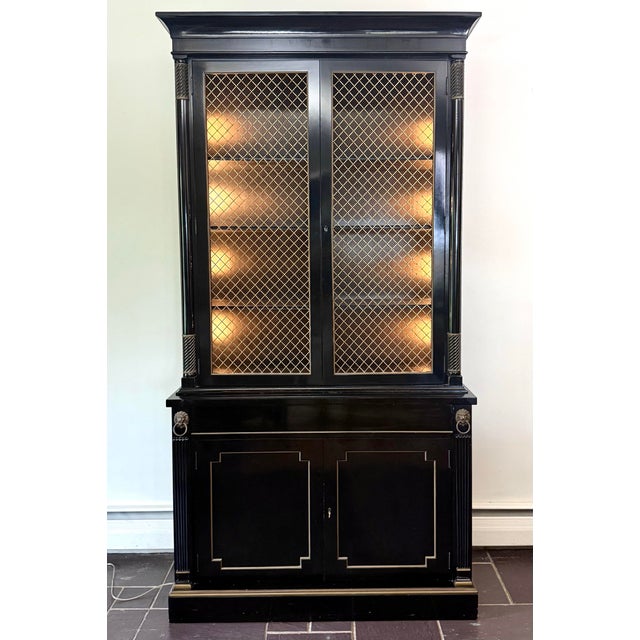 Kittinger 1940’s French Empire Neoclassical Ebonized Bookcase China Cabinet by Kittinger For Sale - Image 4 of 12