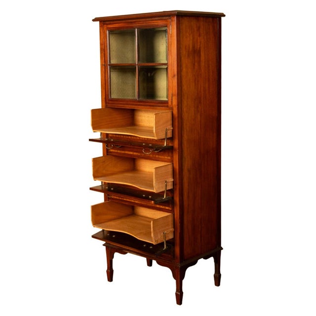 Antique Inlaid Mahogany Sheraton Regency Revival Sheet Music Filing Cabinet 1890 For Sale In Portland, OR - Image 6 of 13