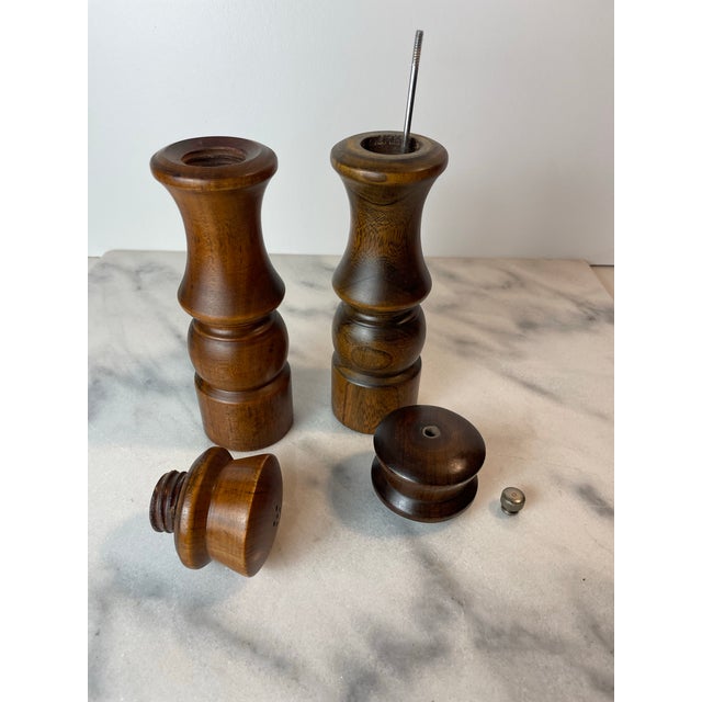 Brown Mid 20th Century Goodwood Hardwood Salt & Pepper Shakers — Handcrafted Wood Tableware Set For Sale - Image 8 of 8