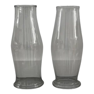 Large Antique 19th Century American Clear and Colorless Blown Glass Hurricane Candle Shades - a Pair