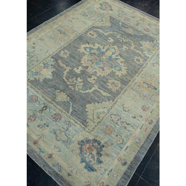 Turkish Turkish Oushak Rug 5'3" x 6'11" #17870 For Sale - Image 3 of 8