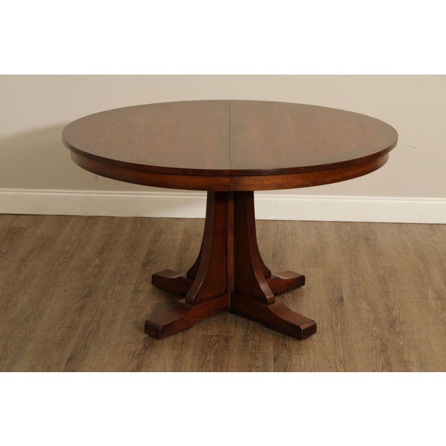 Wood Stickley Mission Collection Oak Round Pedestal Dining Table For Sale - Image 7 of 18