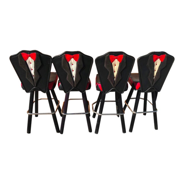 1990s Vintage Gasser Chairs Tuxedo Theme Casino Gaming Stools Set of