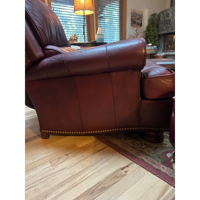 Bradington Young Bradington & Young Burgundy Leather Chair & Ottoman For Sale - Image 4 of 7