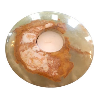 1970s Green Variegated Onyx Single Tealite Holder For Sale