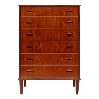 Vintage Danish Mid-Century Teak Six-Drawer Tallboy Dresser For Sale