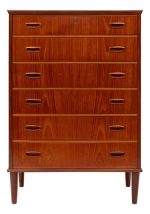 Vintage Danish Mid-Century Teak Six-Drawer Tallboy Dresser