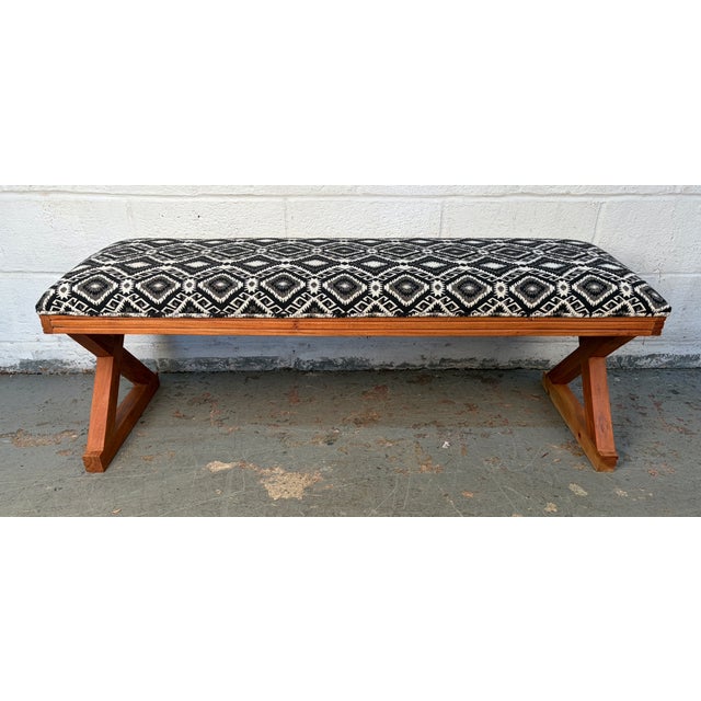 Mid 20th Century Vintage Style Southwestern Upholstered Boho X Bench For Sale - Image 5 of 12