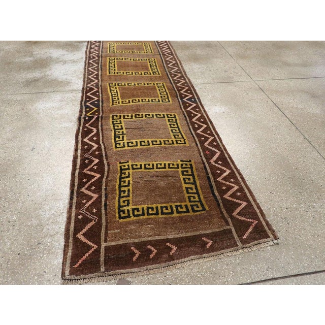 Chocolate Galerie Shabab Collection Mid-20th Century Turkish Anatolian Tribal Runner For Sale - Image 8 of 10