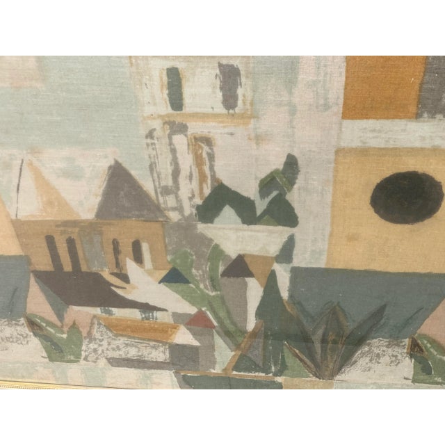 Gray Framed Large Vintage Decorative Linen With Cityscape For Sale - Image 8 of 12