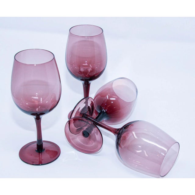 Vintage French Amethyst Purple Hand-Blown Wine Glasses, Set of 4, Circa 1980 For Sale In Palm Springs - Image 6 of 13