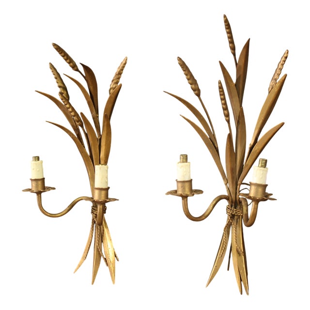 French Gilded Iron Wall Lights, 1960, Set of 2 For Sale