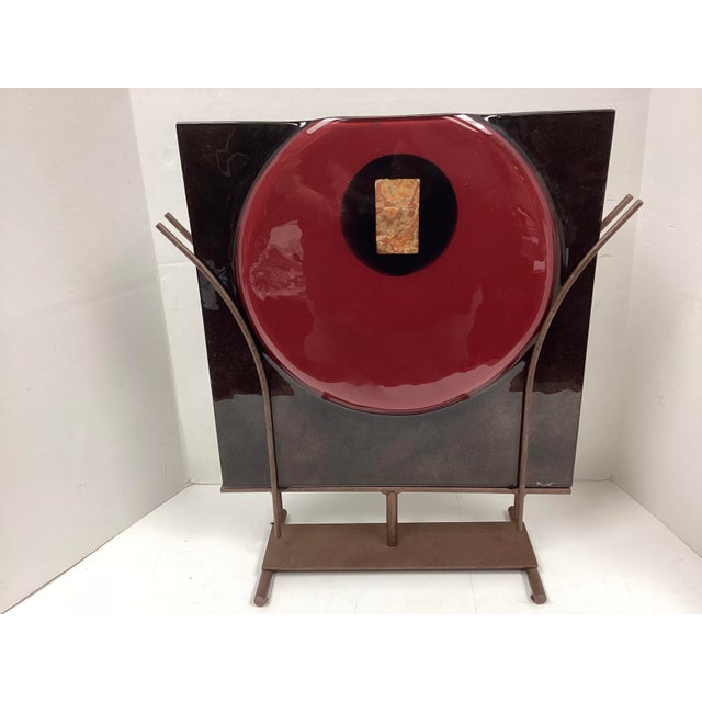 Signed Sculptural Art Glass Vase on Iron Stand For Sale - Image 10 of 10