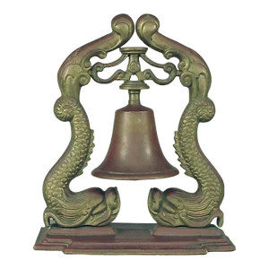 1910s Brass Bell With Dolphins, Bronze and Brass Finishes